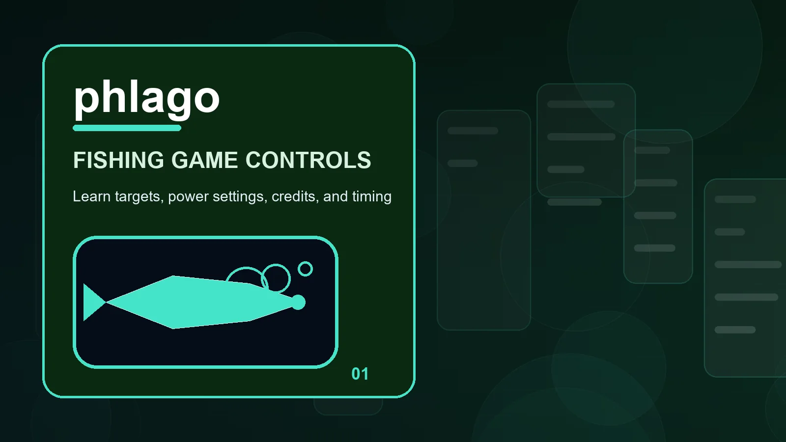 phlago fishing games overview showing screen labels, route markers, and deliberate pauses